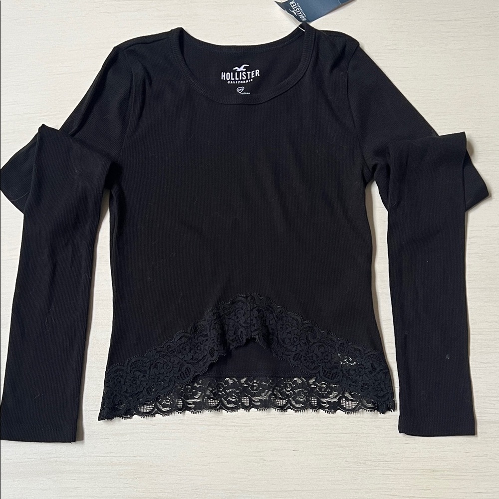 Hollister Women's Black Top with Lace Detail